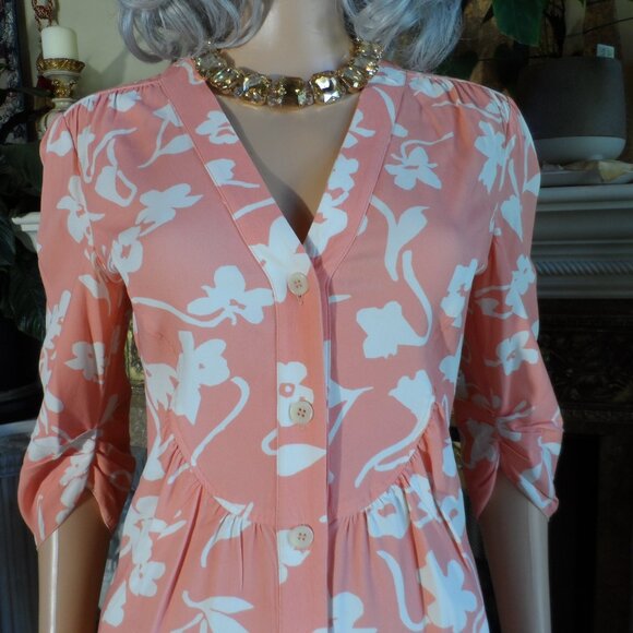 Altuzarra Soft Peach/White Floral Print Shirt Dress Size IT 40 - US 8 - Picture 9 of 16
